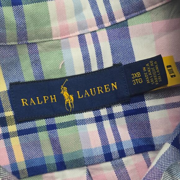 Ralph Lauren 3XB short sleeve button down shirt plaid multicolor mens 6645 - Picture 6 of 7